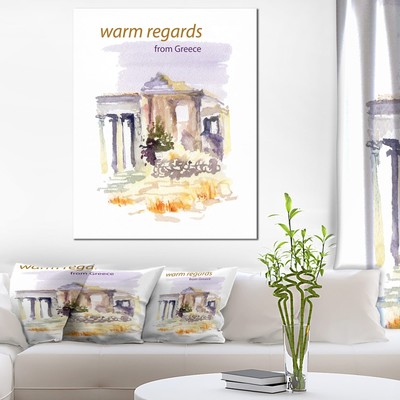 Designart ''Old Greece Vector'' Cityscape Painting Canvas