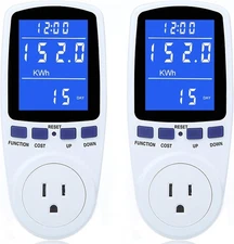 2 Pack Upgraded Watt Meter Power Plug Home Electricity 2 Pack, White 