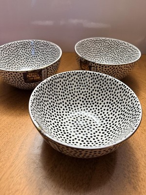 Thyme & Table Stoneware Soup Bowls Set Of 3 White Black Polka Dot Modern