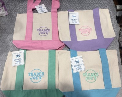Trader Joe's Mini Pastel Canvas Tote Bag Set of 4 (Pink, Lavender, Blue & Green)