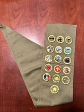 Vintage Boy Scout Sash with 16 Merit Badges BSA Patches - Nature Citizenship Etc