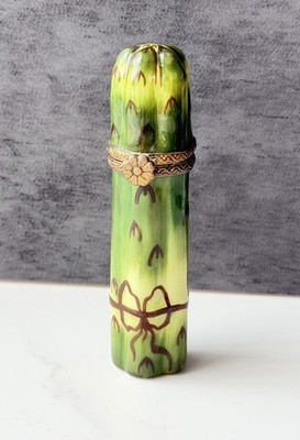 VINTAGE LIMOGES PEINT MAIN PORCELAIN ASPARAGUS TRINKET BOX SIGNED FRANCE