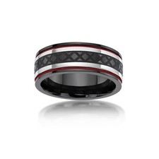 Black Ion Plated Stainless Steel & Red Resin Textured Ring Jewelry for Men - 8MM