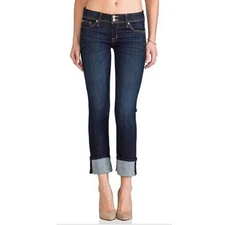 Hudson Jeans Ginny Crop Straight Leg with Cuffs Dark Wash Mid Rise 28