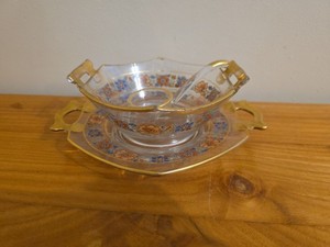 Imperial Glass Depression Era Molly Floral Condiment Caddy 3 Set