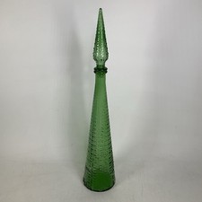 Vintage MCM Empoli Italy Quilted Green Glass Genie Bottle Detanter 26" Tall
