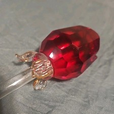 Rosa rossa stelo lungo cristallo vintage con foglie di cristallo con bordi oro 13 pollici