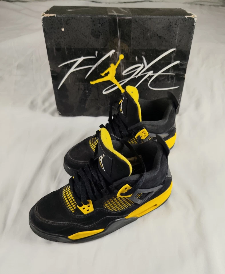 Nike Air Jordan 4 Retro Thunder GS 38.5 Black Tour Yellow 408452-017 avec boîte - Photo 3/4