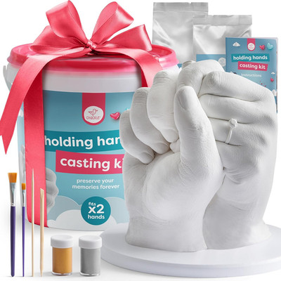 Chuckle Holding Hand Casting Kit for Couples with Base & Paints, Hand Sculpture