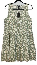 Suzanne Betro Ruffle Tiered Dress Size L Floral Daisy Sleeveless Peasant NWT
