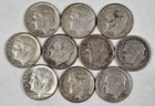 Lot of 10 Silver Roosevelt Dimes - 1964 and Earlier 90% Free Shipping