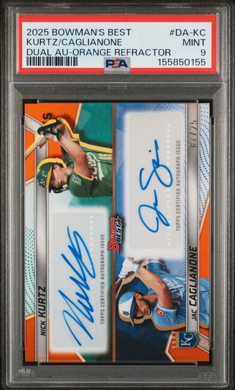 2025 Bowman's Best Nick Kurtz Jac Caglianone Auto Orange Refractor /25 PSA 9