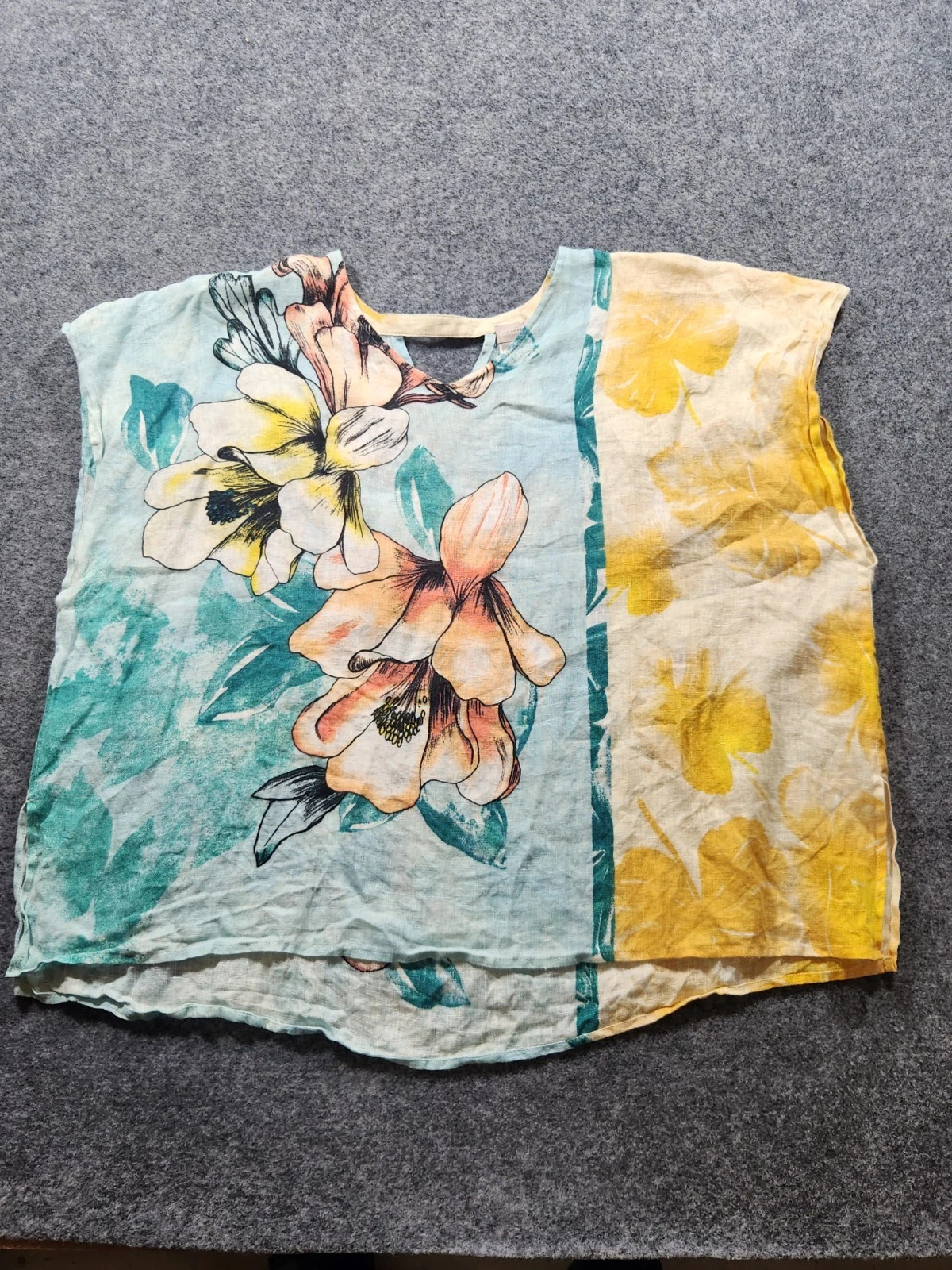 CHICO'S Linen Poncho Womens S/M Small/Medium Tropical Floral Kaftan Beach