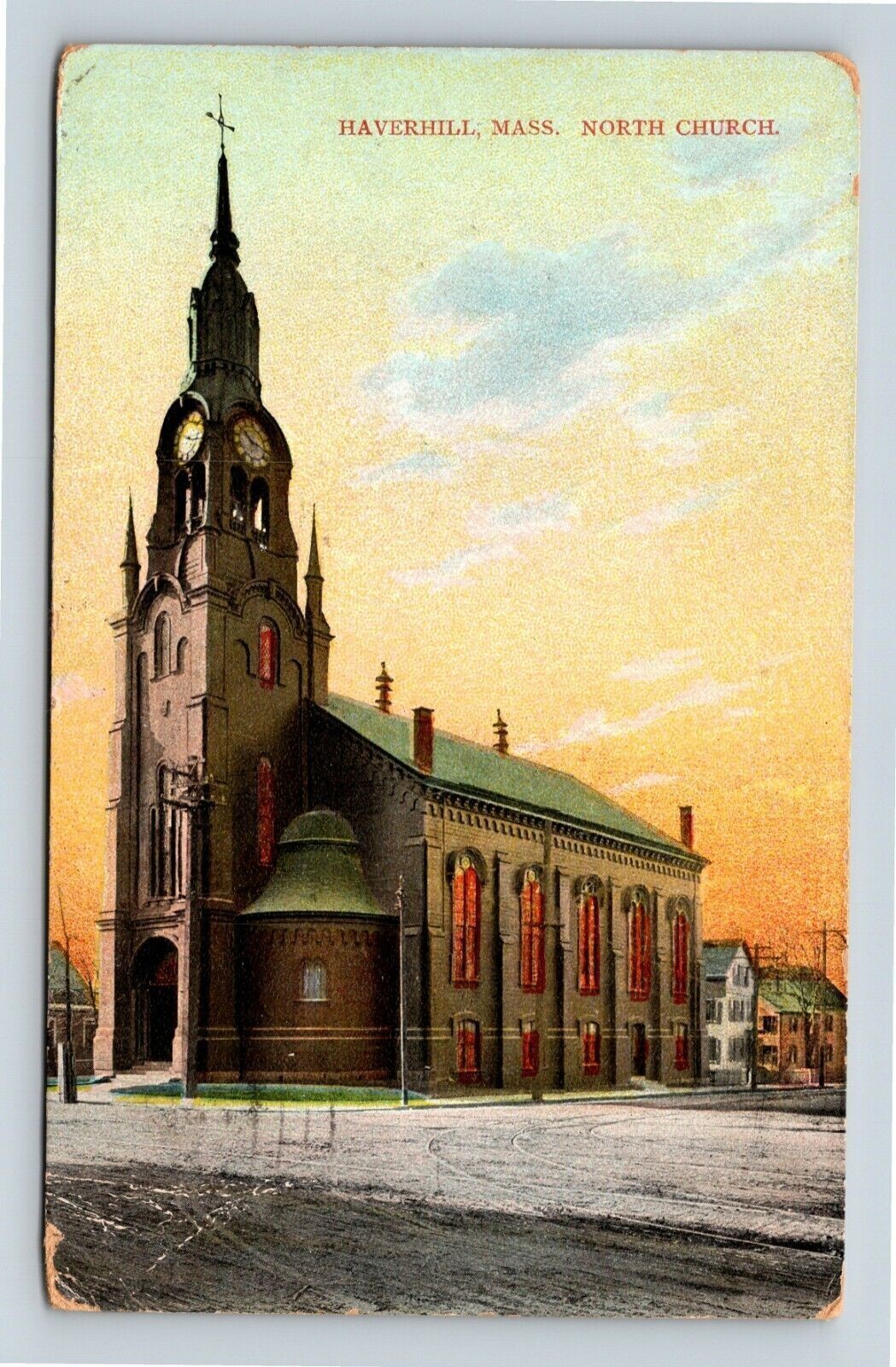Haverhill MA, North Church, Clock, Steeple, Massachusetts Vintage Postcard