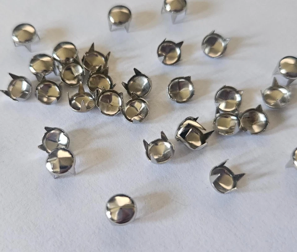 CraftbuddyUS 100pcs 6mm Silver Pointed Round Dome Prong Studs Fashion DIY Bags - Image 2 of 4