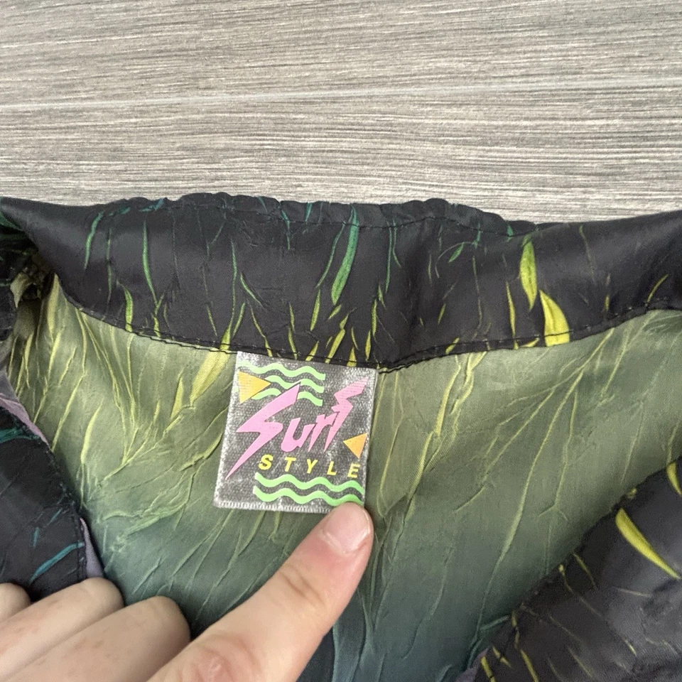 Vintage Surf Style Windbreaker Jacket Adult Extra Large Cracked Neon 1/4 Zip 80s - Image 4 of 4