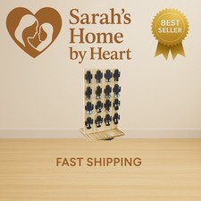 Wooden Rotating Two-Sided Jewelry Display Stand, Rotating Organizer with 32 H...