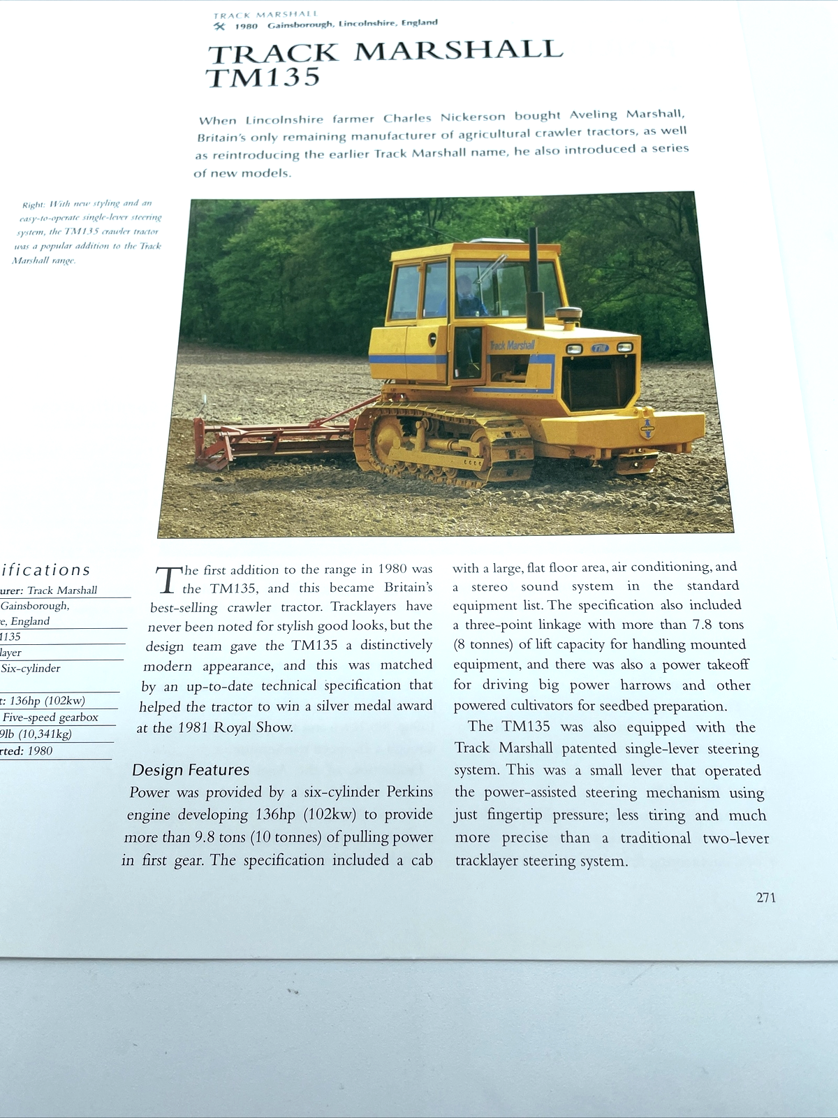 1980 Track Marshall TM135 Tractor England Frameable Article Pics Specs ...