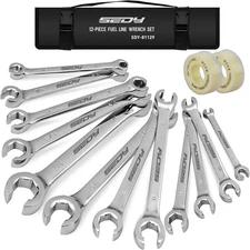 SEDY 14-Piece Flare Nut Wrench Set with PTFE Tape, Metric SAE Brake Line Wrench