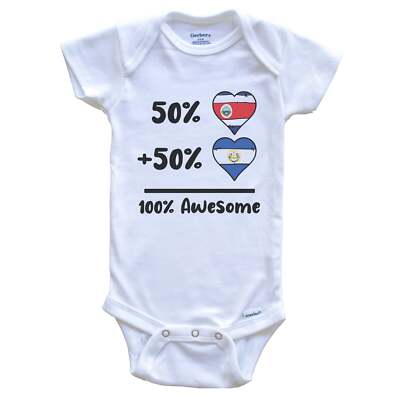 50% Costa Rican Plus 50% Salvadorian 100% Awesome Heart Flags Baby Bodysuit