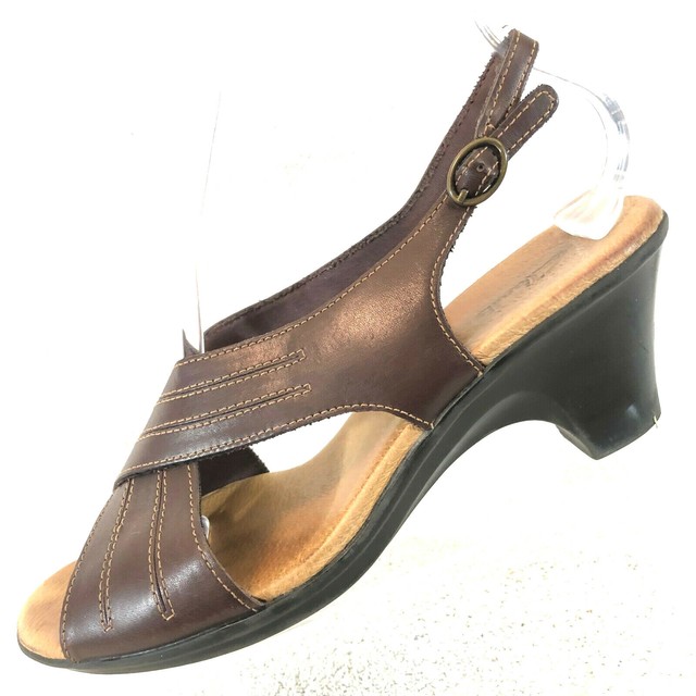 Clarks Brown Leather Slingback Heeled Sandals Women's Size 8.5 M | eBay