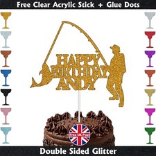 Personalised Fishing Fisherman Happy Birthday Cake Topper Him Son Dad Grandad