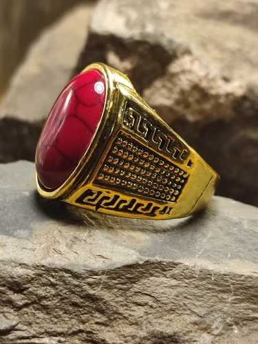 Damen Ring in Gold Gr 59 Im antik Retro Marmor Design Blutrot auffälliger Stein - Picture 2 of 6