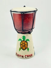 Vintage Dominican Republic Punta Cana Handcrafted Wood Drum Djembe 8" Turtle