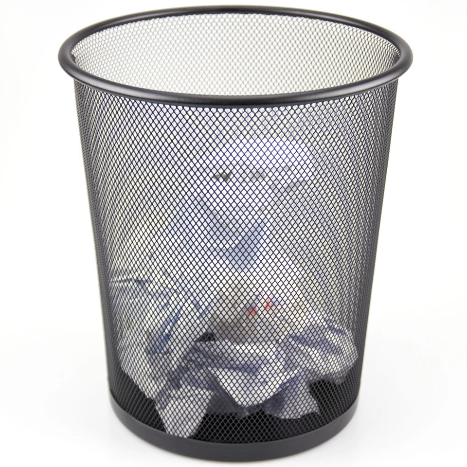 Mesh Waste Paper Bin Metal Wire Rubbish Basket for Office Bedroom - Black - Image 3 of 4