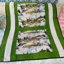 Vintage Handmade 36 X 43 Wildlife Wolf Bear Penguin Patchwork Small Quilt