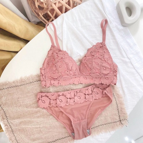2 Piece Set Wireless Triangle Bra Panties Set 36 80AB Pink Free Size 2-piece-set-wireless-triangle-bra-panties-set-36-80ab-pink-free-size