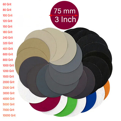 Trocken & Nass Schleifscheiben 75mm 3  Rund Schleifpapier Körnungen P60 - P10000