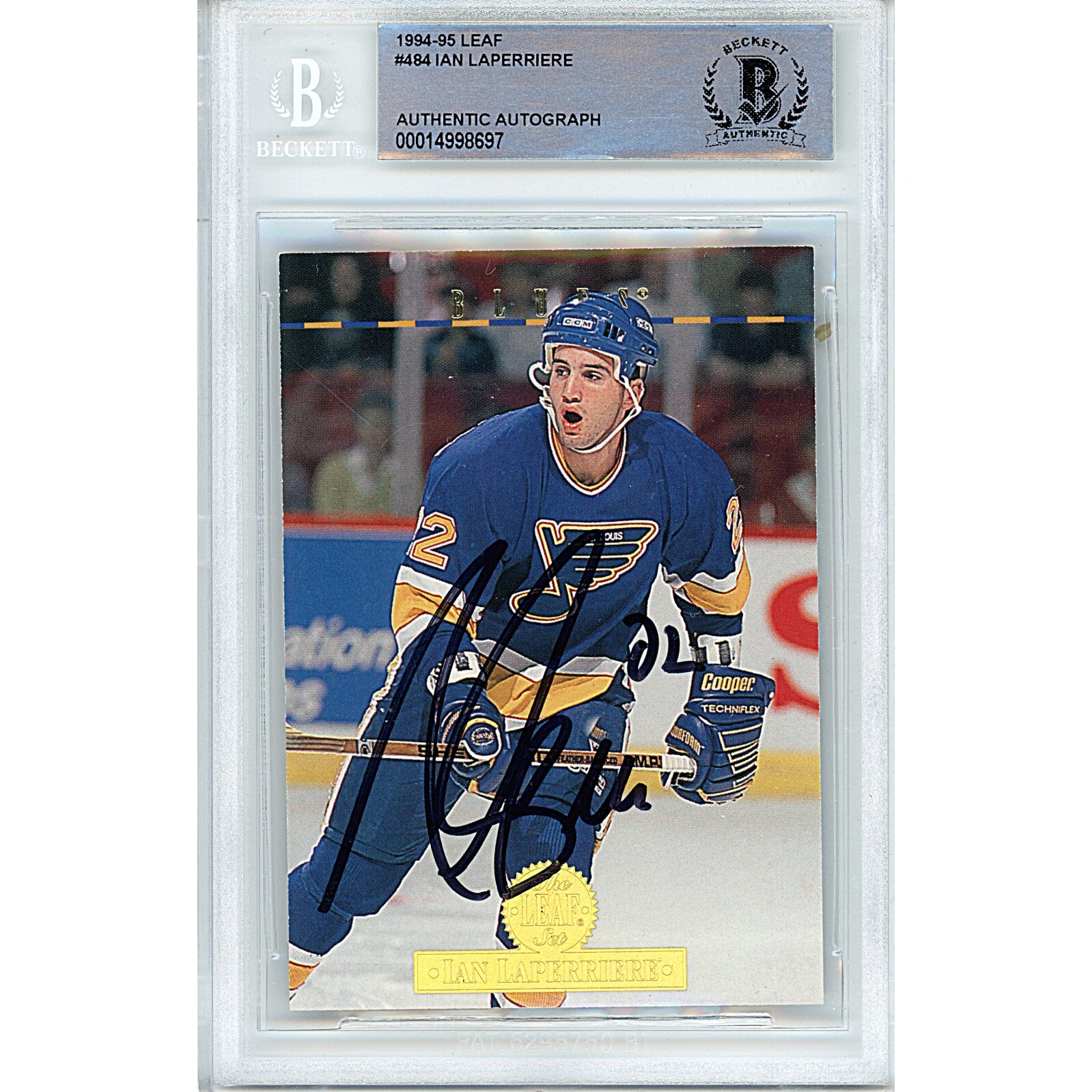 Ian Laperriere St. Louis Blues Auto 1994-1995 Leaf Hockey Signed BAS Auth Slab