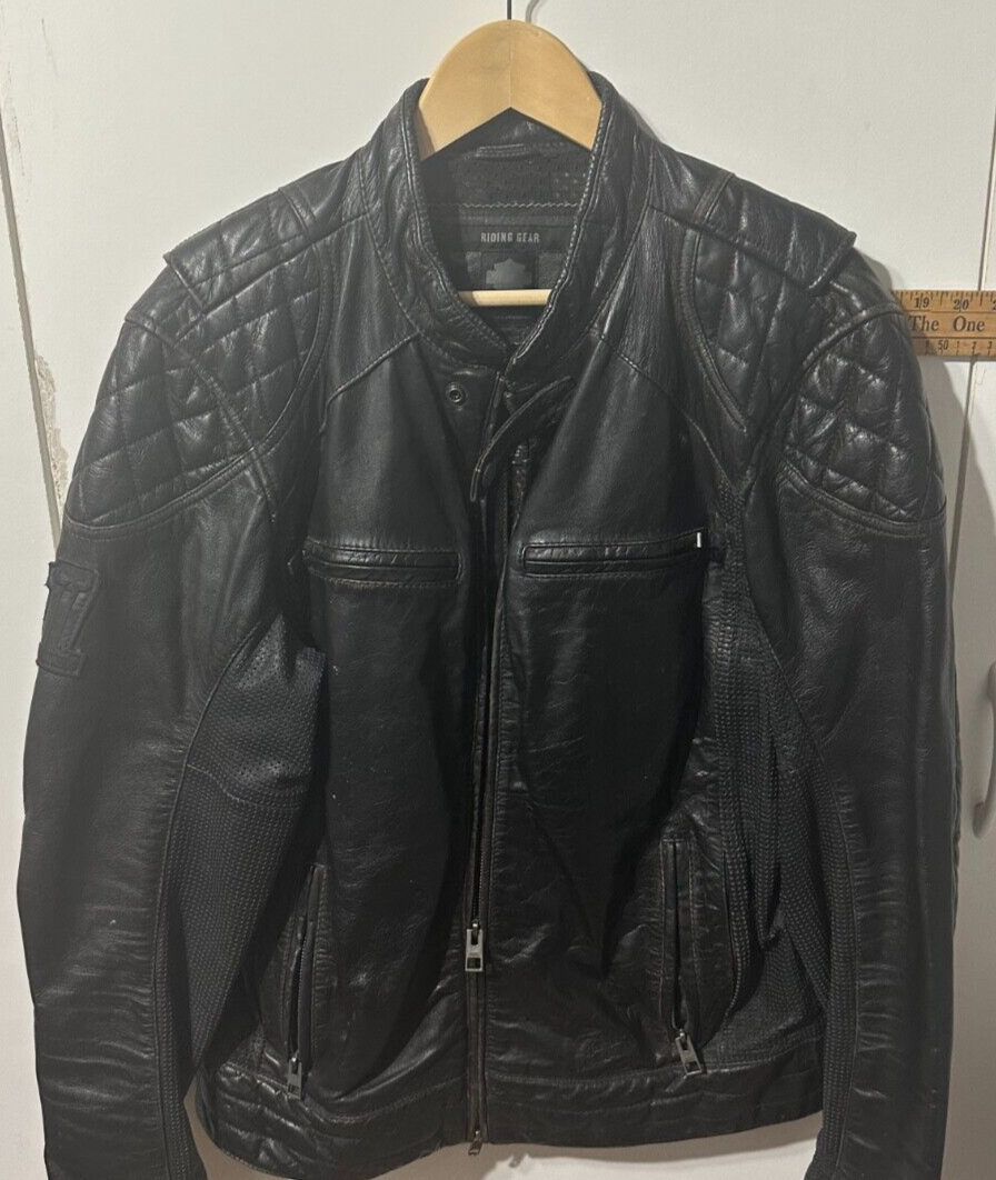 Harley Davidson Riding Gear L Men's Genuine Leather Heavy Jacket Black eBay