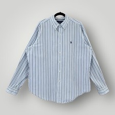 Ralph Lauren Blue Striped Shirt XL Long Sleeve Classic Fit Blue Pony 100 Cotton