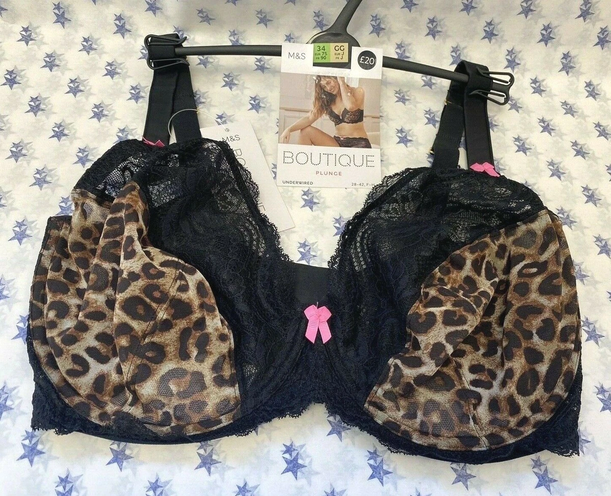 NEW! M&S Boutique Marks & Spencer brown-mix leopard print non-padded plunge  bra