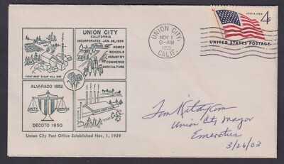 Tom Kitayama, Union City, California Mayor & Councilman, signed FDC and more
