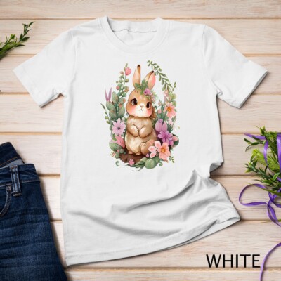 Happy Bunny Flower Graphic Girls Easter Bunny Rabbit Women Unisex T-shirt
