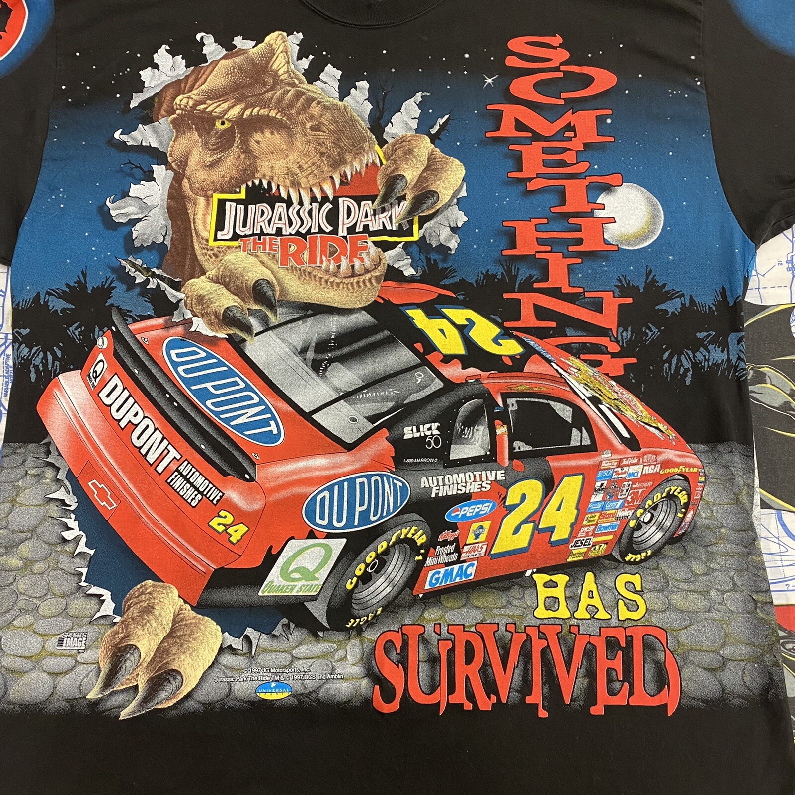 1997 Jurassic Park Jeff Gordon T-Shirt Nascar Universal Studios XXL AOP LVT image 2