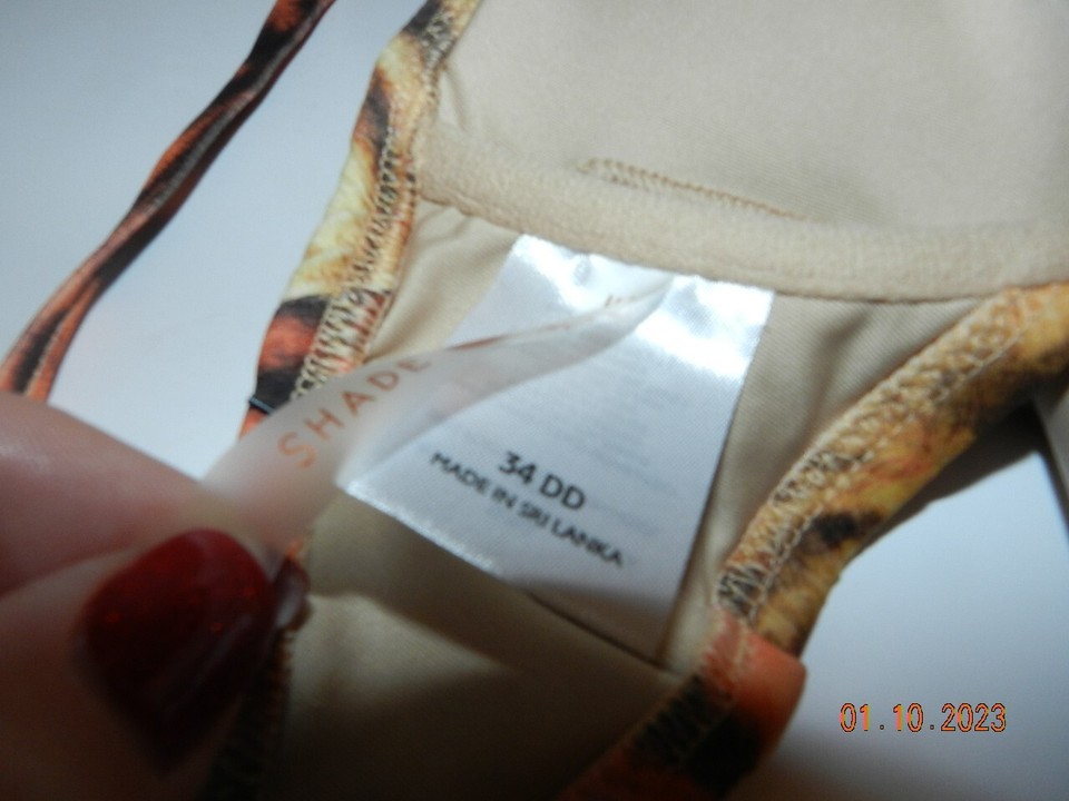 34DD Shade & Shore Bikini halter top swim animal tiger stripes orange