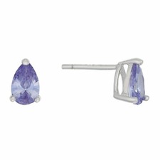 Sterling Silver  Purple Cubic Zirconia Pear Stud Earrings Children's