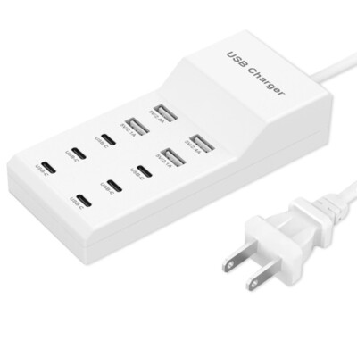 6 Port Type C + 4 Port USB Charging Station Hub Desktop Wall Cell Phone Charger