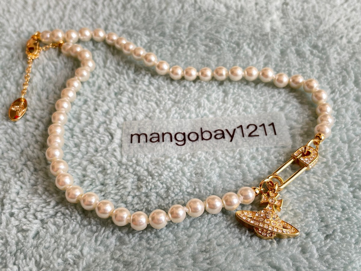 Vivienne Westwood Lucrece Safety Pin Gold Pearl Choker Necklace | eBay