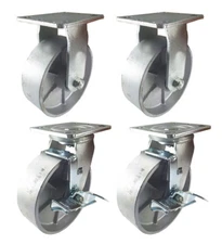 4 Heavy Duty Caster Set 4" 5" 6" All Steel Wheels Rigid Swivel and Brake