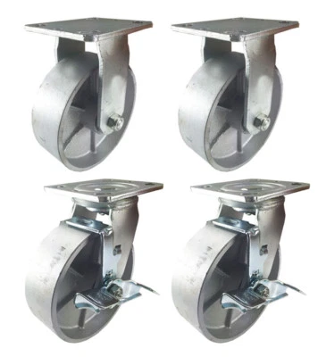 HY-WELD 4 Heavy Duty Caster Set 4" 5" 6" All Steel Wheels Rigid Swivel and Brake