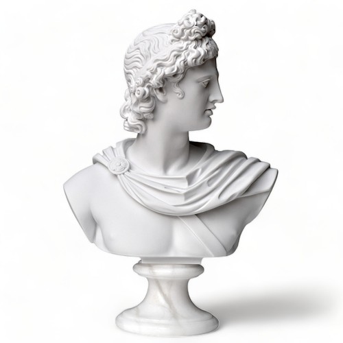 Bust Of Apollo Belvedere Sculpture Table IN Marble And Base IN Alabaster H 30cm - Picture 4 of 6