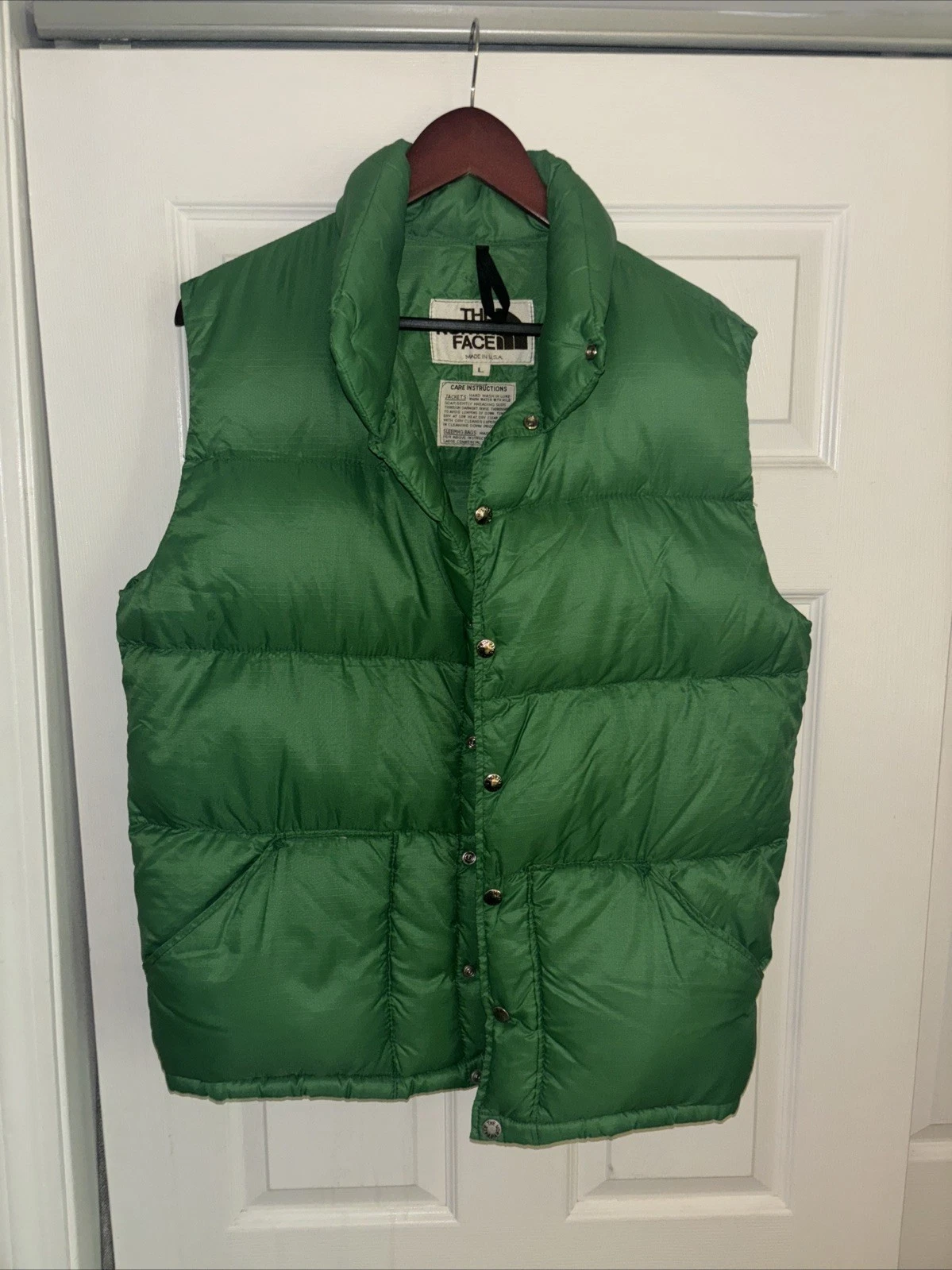 Vintage The North Face Insulated Goose Down Green Vest Mens Large Puffer Snap