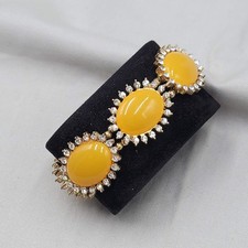 Yellow Cabochon Crystal Rhinestone Bracelet E...