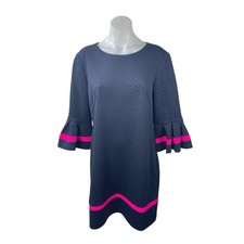 Eliza J Women's Blue Quilted Ruffle Bell Sleeve Midi Flare A-Line Shift Dress 12
