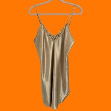 90's vintage gold satin y2k lingerie slip dress MEDIUM flaws 